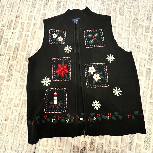 ❄️ Christmas Vest 100% Lambswool Women’s L Holiday‎ Xmas Snowflake Charter Club - Picture 1 of 7